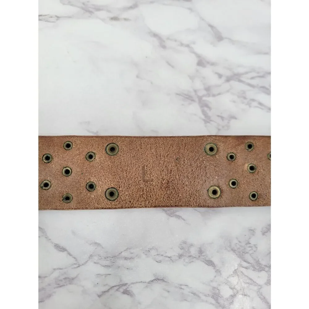 Calvin Klein Metallic Pink and Brown Leather Studded Belt with Brass Buckle